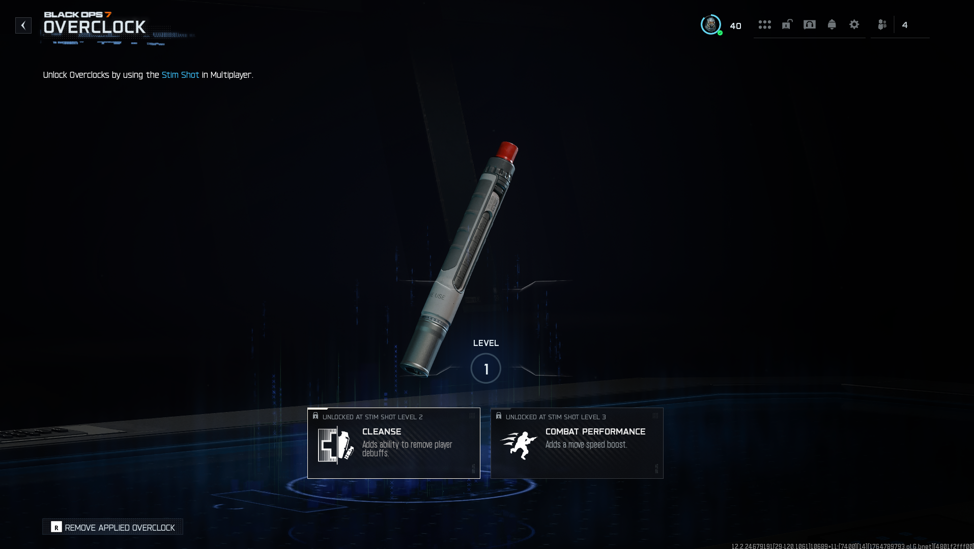 Black Ops 7 Overclock menu showing Stim Shot progression and two unlockable upgrades